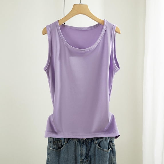 Women's Camisole Top Cotton Round Neck Wrapped Camisole Vest Basic Layer Womens Tank Top Summer Fitness Yoga Sport Purple