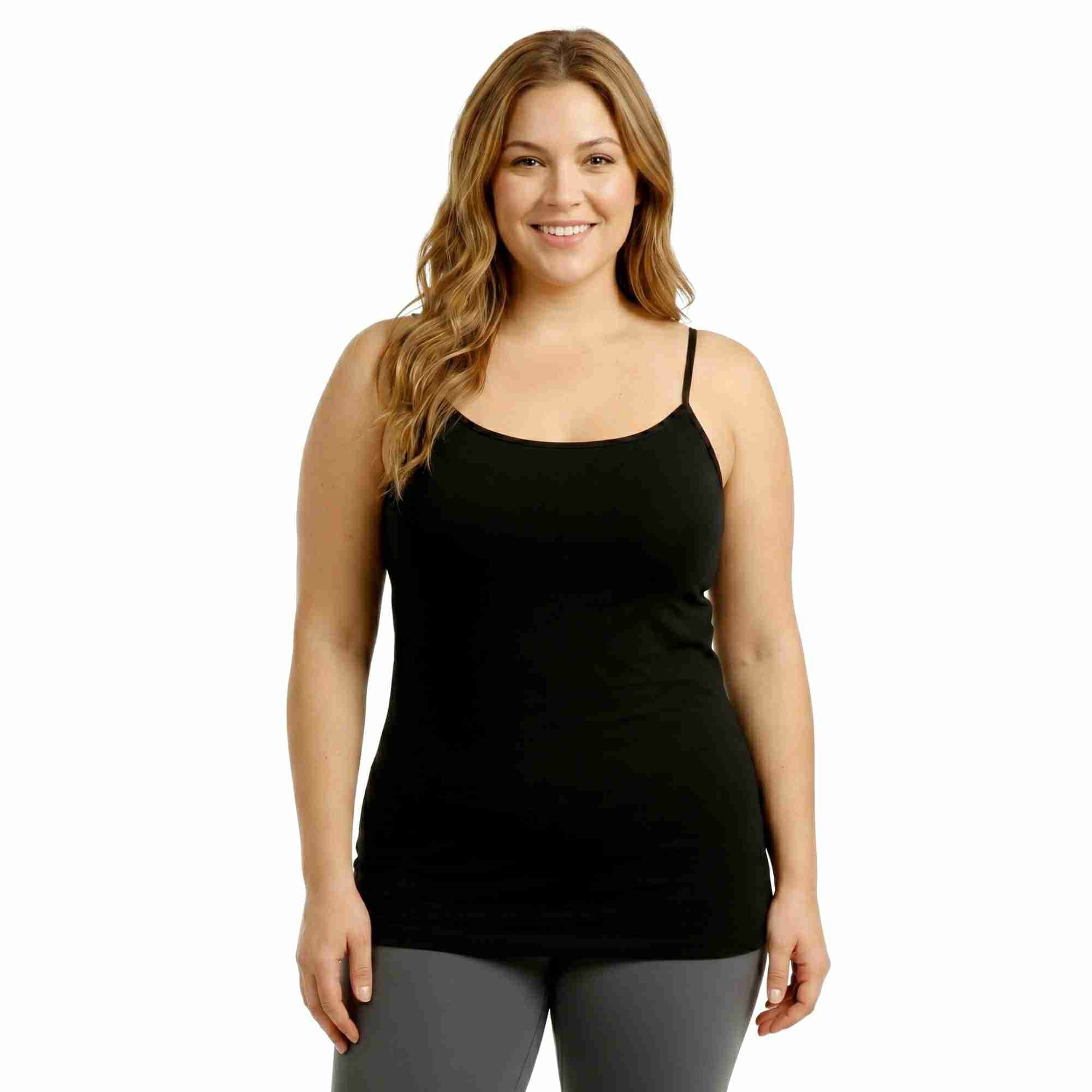 COUVER Women's Adjustable Spaghetti Strap Camisole Top Black 1
