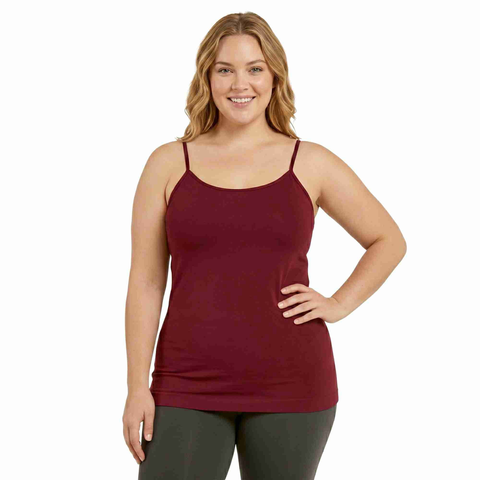 COUVER Women's Adjustable Spaghetti Strap Camisole Top Burgundy 1