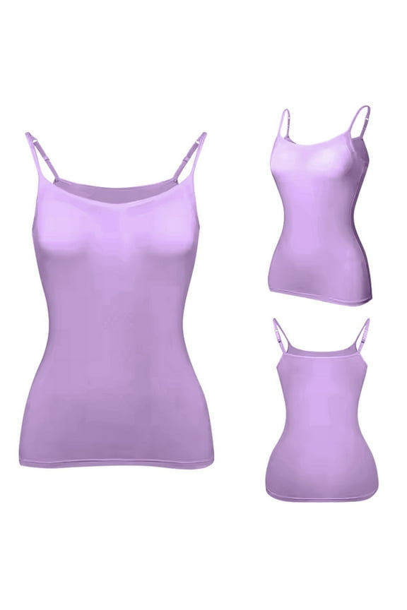 Women's Camisole with Built in Bra Tank Tops for Layering Stretch Casual Undershirts Wide Strap Light Purple S