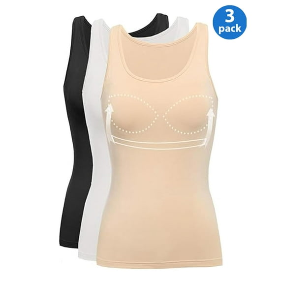 Women's Camisole with Built in Bra Tank Tops for Layering Stretch Casual Undershirts Wider Strap