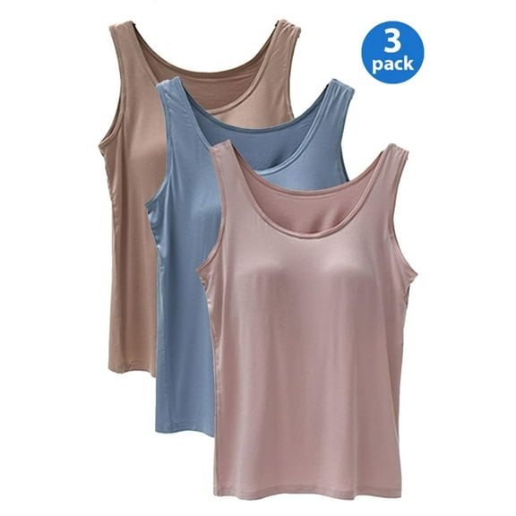 Women's Camisole with Built in Bra Tank Tops for Layering Stretch Casual Undershirts Wider Strap