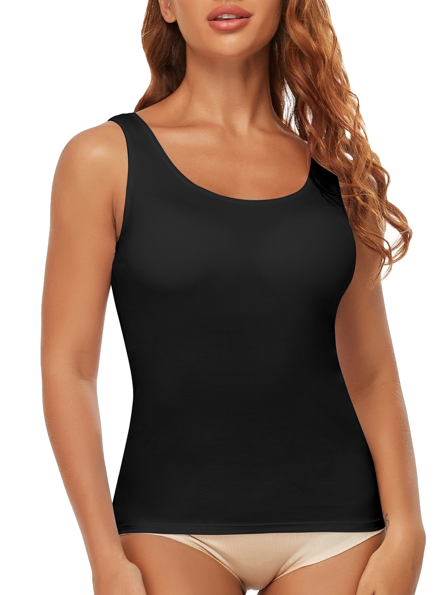 Women's Camisole with Built in Bra Tank Tops for Layering Stretch Casual  Undershirts Wider Strap