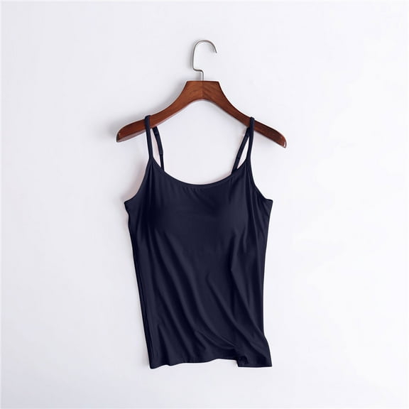 Women's Camisole with Built in Padded Bra Adjustable Spaghetti Strap Tank Top Cami Comfort Dark Blue XL