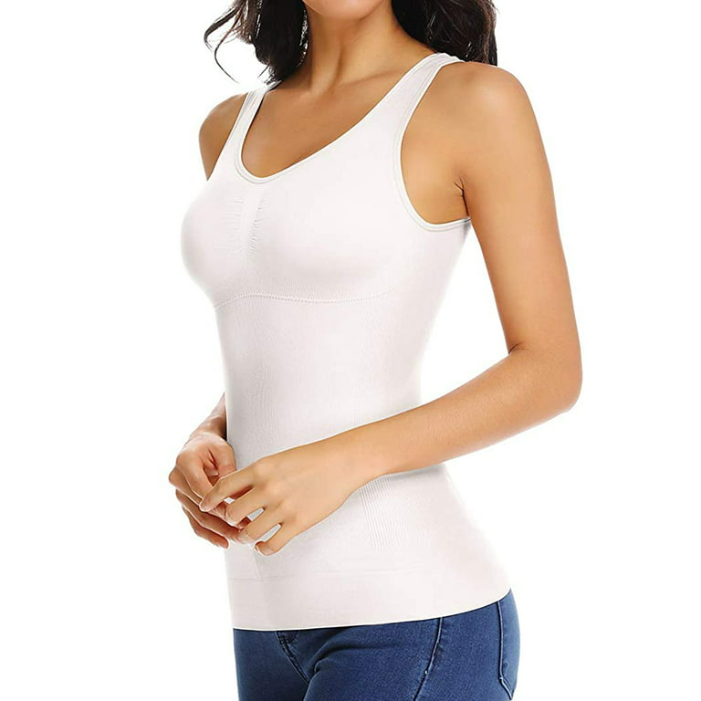 Womens Stretch Cami with Built-in Shelf Bra Tank Top Wide Straps Padded Yoga  Top