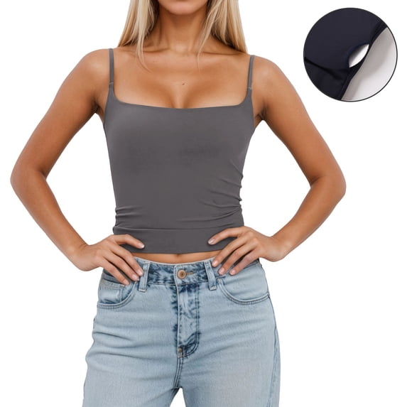 Women's Camisoles Grey Tank with Built in Bras Adjustable Spaghetti Strap Cami Tank Tops Workout Tank Tops