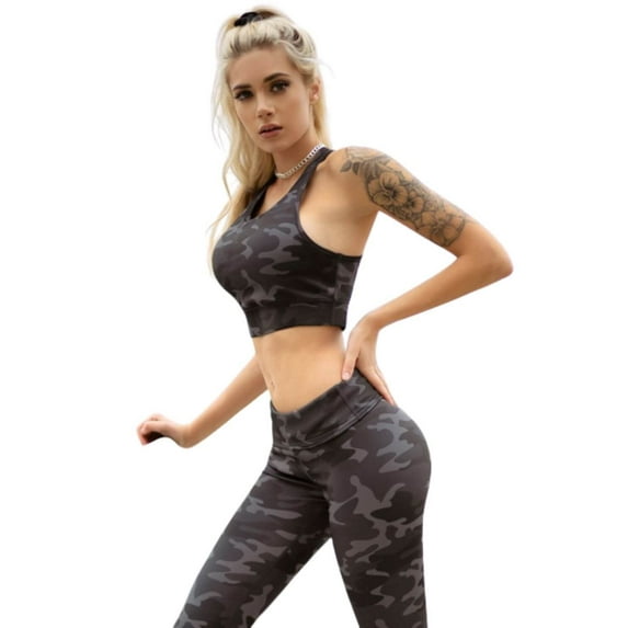 Women's Camo Activewear Sports Bra, Dark, L
