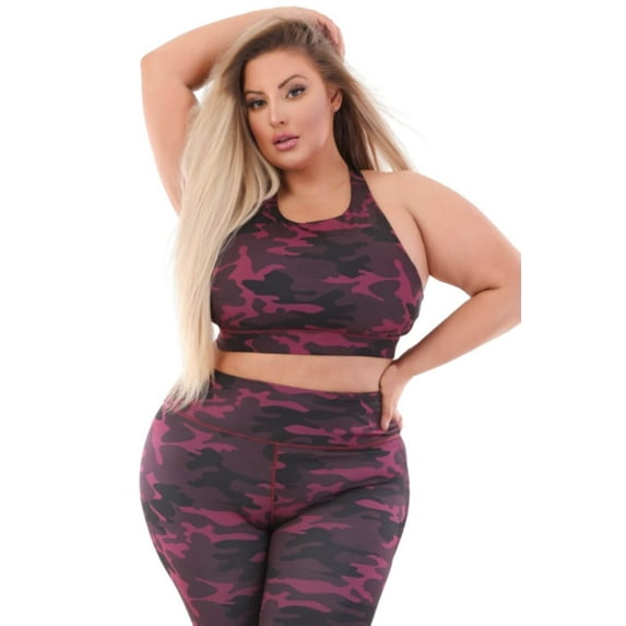 Women's Camo Activewear Sports Bra, Maroon, XL
