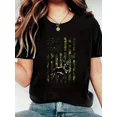 thumbnail image 1 of Women's Camo American Flag Deer Graphic T-Shirt Casual Short Sleeve Crewneck Tee, 1 of 6