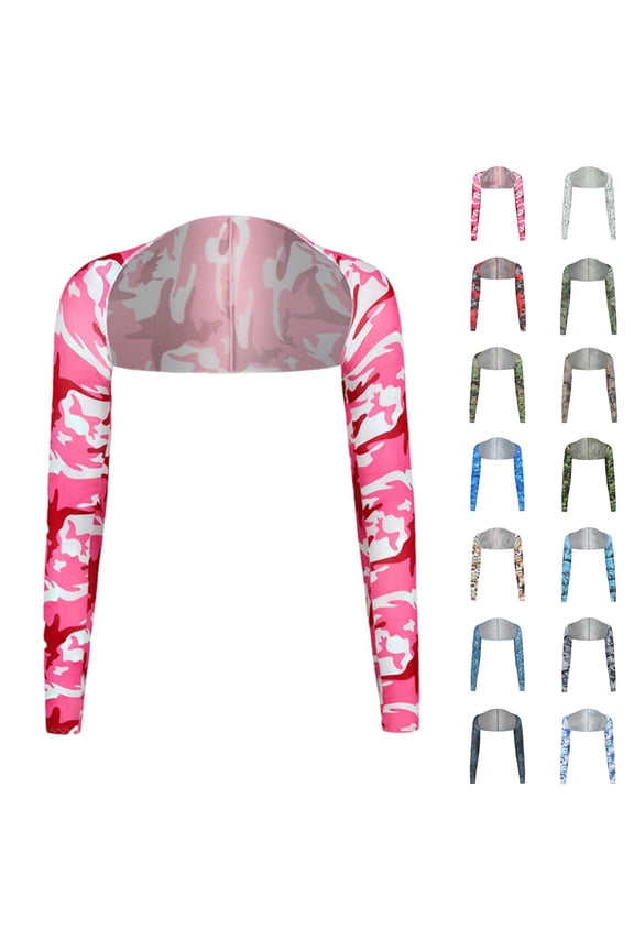 Women's Camo Arm Sleeves with Shoulder Cover - UPF 50+ Cooling Sun Protection, Breathable Fingerless Sleeves for Cycling & Running Army Green one size