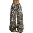 thumbnail image 1 of Women's Camo Cargo Baggy PantsStreetwear Drawstring Wide Leg Trousers Flare Sweatpants, 1 of 6