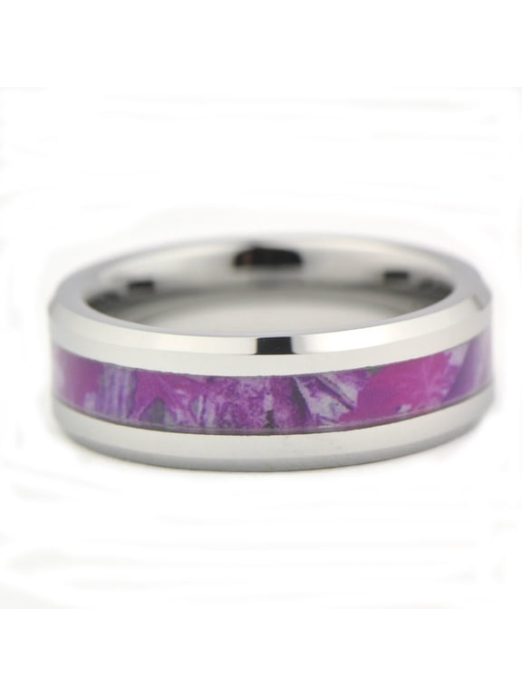 Women's Camo Hunting Camouflage Wedding Band Pink/Purple/Fuchsia 7mm Tungsten Carbide Rings