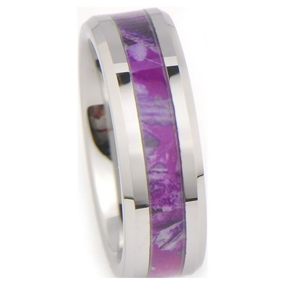 Women's Camo Hunting Camouflage Wedding Band Pink/Purple/Fuchsia 7mm Tungsten Carbide Rings
