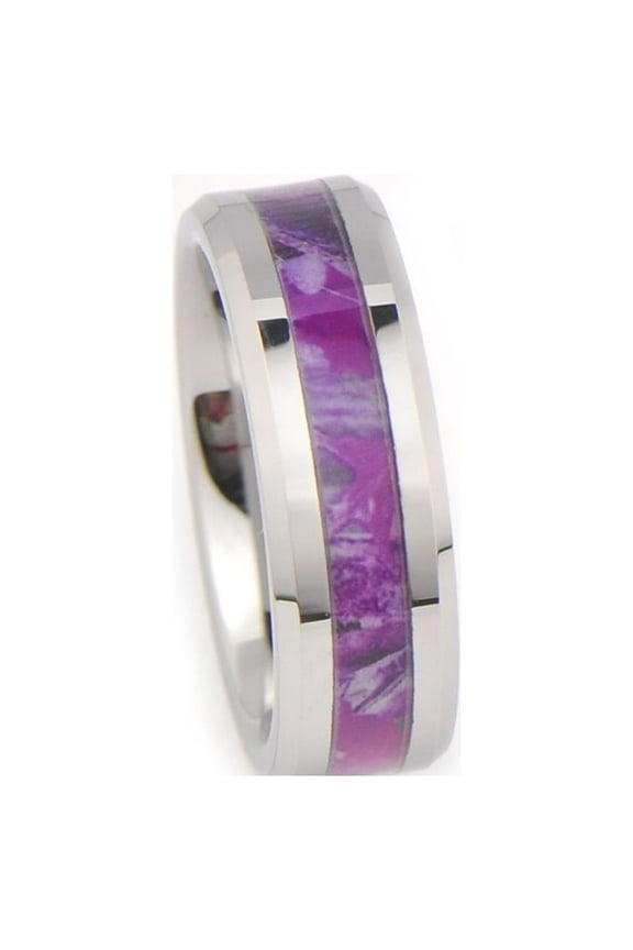 Women's Camo Hunting Camouflage Wedding Band Pink/Purple/Fuchsia 7mm Tungsten Carbide Rings