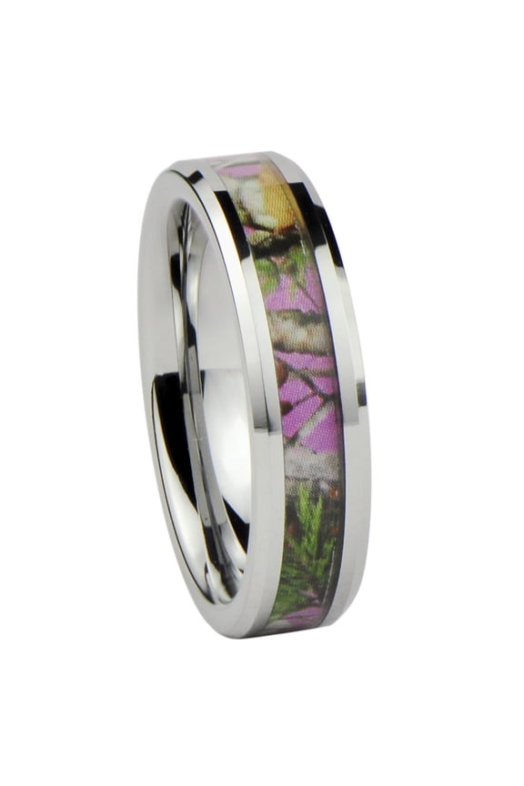Women's Camo Hunting Camouflage Wedding Band Ring Pink/Rose/Green 6mm Tungsten Carbide