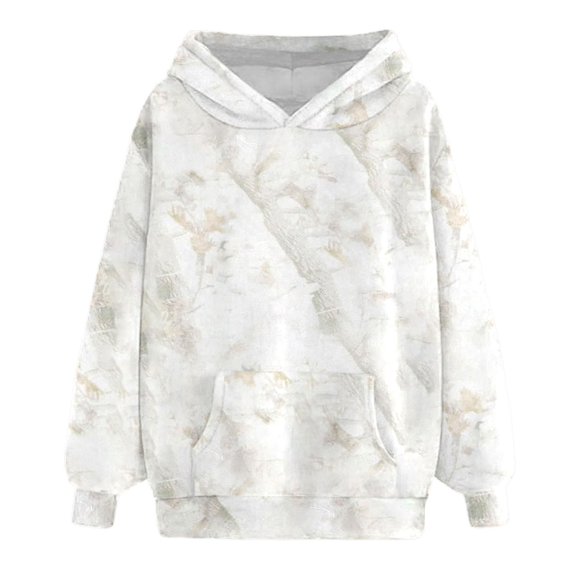 Women's Camo Print Hoodies Oversized Long Sleeve Trendy Maple Leaf Print Sweatshirts with Pockets Fall Winter Streetwear Tops