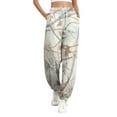 thumbnail image 1 of Women's Camo Sweatpants Drawstring High Waisted Active Joggers Pants Maple Leaf Print Workout Trousers Wide Leg Lounge Pants with Pockets white Large, 1 of 6