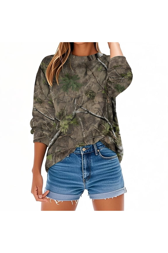 Women's Camo Sweatshirts Long Sleeve Maple Leaf Pullover Sweatshirt Trendy Fashion Crewneck Shirts Fall Tops, 3XL Gray