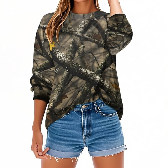 Women's Camo Sweatshirts Long Sleeve Maple Leaf Pullover Sweatshirt Trendy Fashion Crewneck Shirts Fall Tops, S Gray