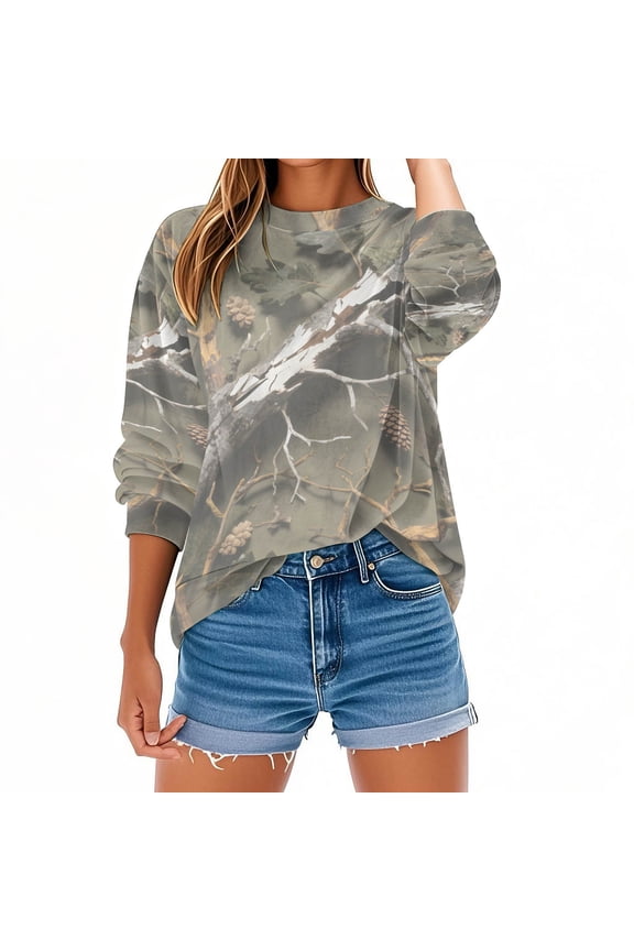 Women's Camo Sweatshirts Long Sleeve Maple Leaf Pullover Sweatshirt Trendy Fashion Crewneck Shirts Fall Tops, S Gray