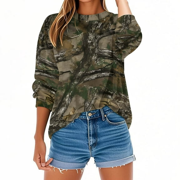 Women's Camo Sweatshirts Long Sleeve Maple Leaf Pullover Sweatshirt Trendy Fashion Crewneck Shirts Fall Tops, XXL Gray