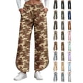 thumbnail image 1 of Women's Camo Wide Leg Pants High Waisted Elastic Waist Lounge Pants with Pockets Tulip Hem Casual Cropped Ankle Lenght for Daily Outdoor Wear Soft Comfy, 1 of 10
