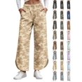 thumbnail image 1 of Women's Camo Wide Leg Pants High Waisted Elastic Waist Lounge Pants with Pockets Tulip Hem Casual Cropped Ankle Lenght for Daily Outdoor Wear Soft Comfy, 1 of 10