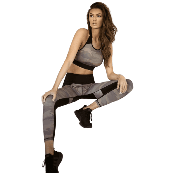 Women's Camoflage Printed Activewear Leggings - Black Block, S