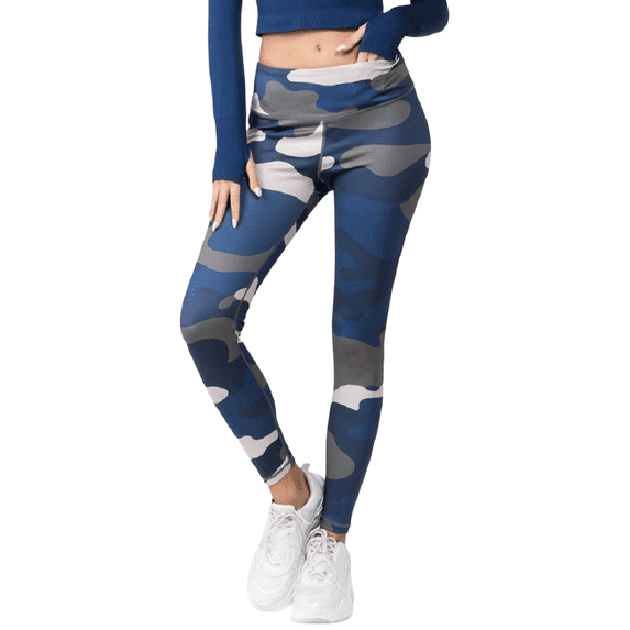 Women's Camoflage Printed Activewear Leggings - Blue, S