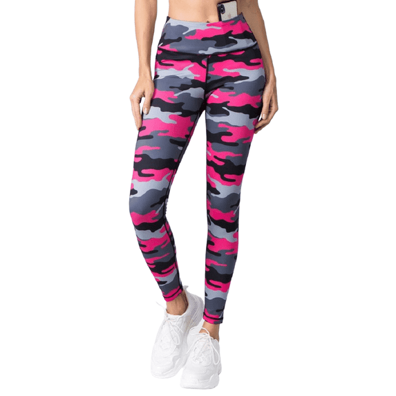 Women's Camoflage Printed Activewear Leggings - Pink , S