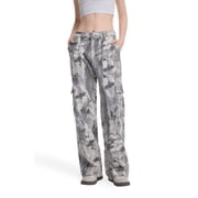 Womens Camouflage Cargo Pants High Waisted Straight Leg Y2K Baggy Trousers with Pockets
