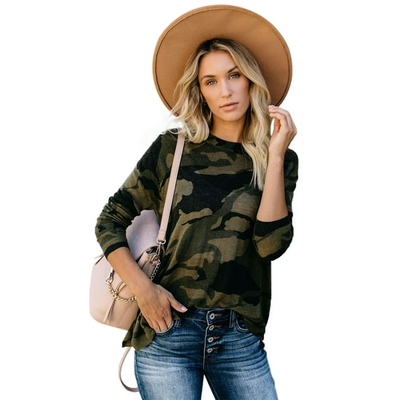Women's Camouflage Casual Long Sleeve Sweatshirts Fall Crewneck Pullover Tunic Top Shirts