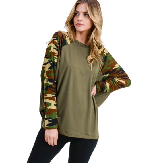 Women's Camouflage Dolman Sleeve Top, Green, S
