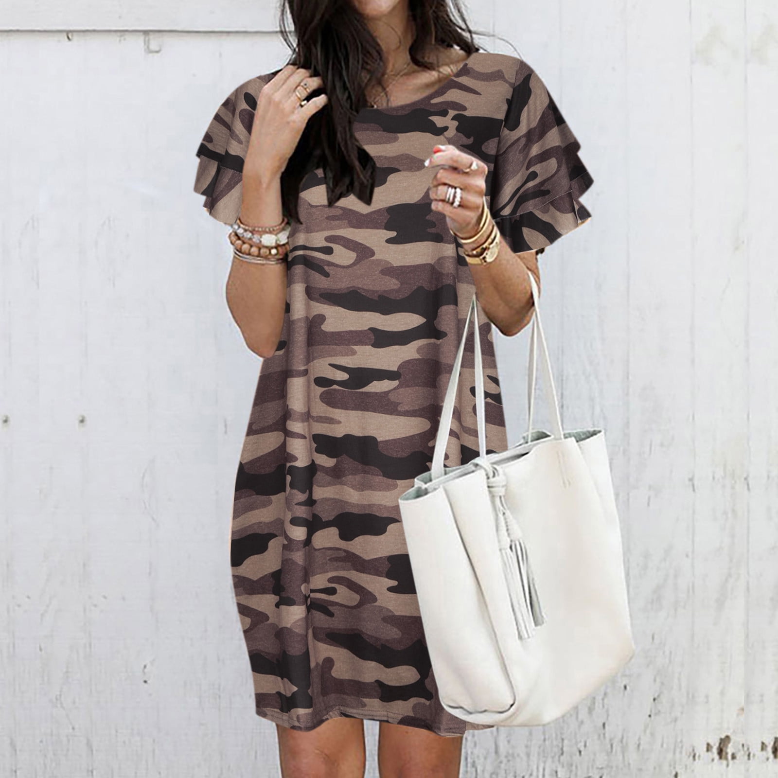 Women's Camouflage Print Summer Dress Casual Short Sleeve Round Neck  Lightweight Polyester Fashion Dress for Daily Wear S M L XL XXL -  Walmart.com