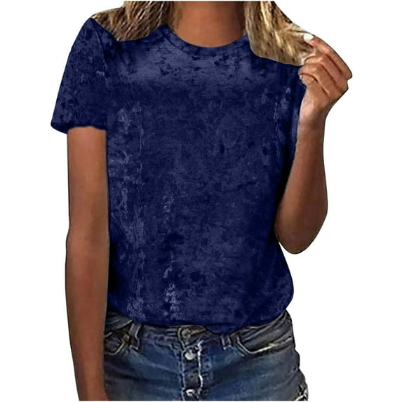 Women's Camouflage Printing Comfy Casual Shirts Fashion 2024 Round Neck Blouse Summer Clothes for Teen Girls Vintage Dressy Casual Tops Short Sleeve Loose Fit Flowy Tunic Tops Dark Blue T Shirts L