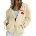 thumbnail image 1 of Women's Canada Maple Leaf Print Hooded Sweatshirt, Fashion Casual Oversized Pullover with Drawstring Hood and Front Zipper, Lightweight Breathable Streetwear Jacket for Fall Winter Seasons Beige L, 1 of 5