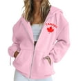thumbnail image 1 of Women's Canada Maple Leaf Print Hooded Sweatshirt, Fashion Casual Oversized Pullover with Drawstring Hood and Front Zipper, Lightweight Breathable Streetwear Jacket for Fall Winter Seasons Pink L, 1 of 5