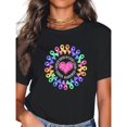 thumbnail image 1 of Women's "Cancer Awareness Every Color" Rainbow Ribbon Graphic Casual T-Shirt Short Sleeve Round Neck Top Black S-5XL, 1 of 5