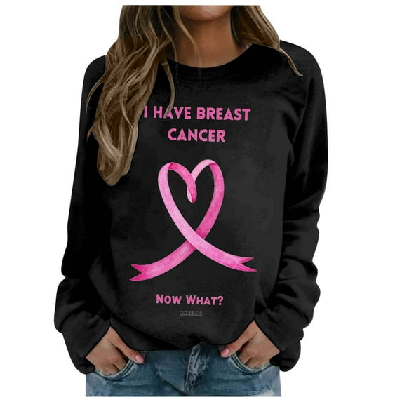Women's Cancer Awareness Sweatshirt Ribbon Inspirational Casual Long Sleeve Pullover Comfortable Everyday Tops