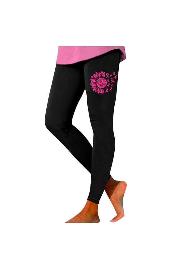 Women's Cancer Prevention Month Printed High Waist Tights Lifting Exercise Leggings Yoga Pants (1) Knee Length Leggings for Women Polyester Leggings Girls Women plus Size Half Half Pants Big And Tall