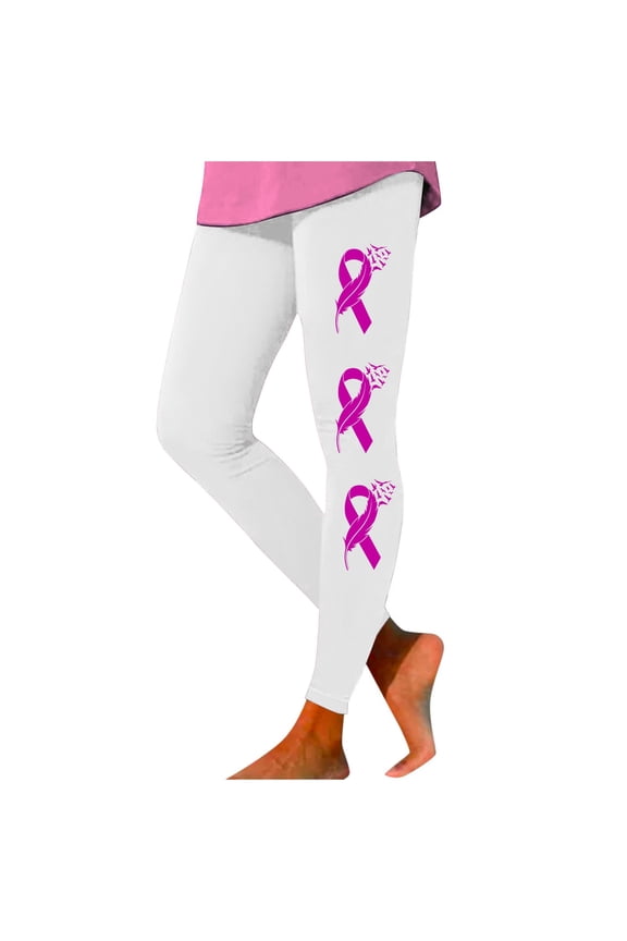Women's Cancer Prevention Month Printed High Waist Tights Lifting Exercise Leggings Yoga Pants (3) Chub Rub Patch Athletic Leggings plus Size Active Leggings with Pockets 2x Womens Work Leggings