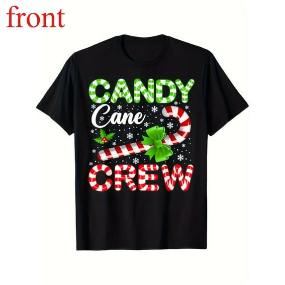 Women's Candy Cane Graphic Cotton T Shirt Casual Comfortable Short Sleeve Round Neck Top Black S-5XL