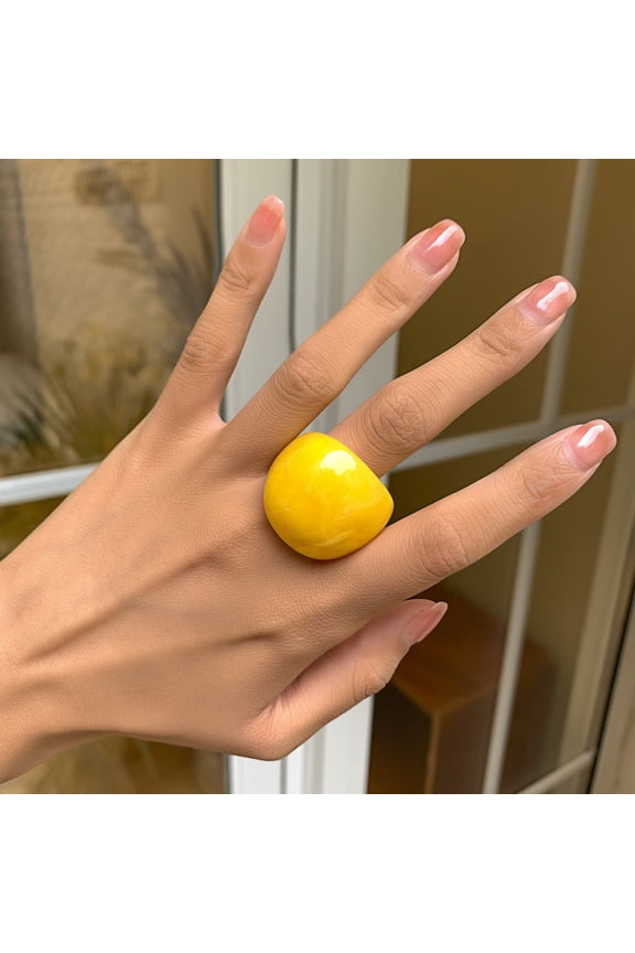 Women’s Candy Color Acrylic Ring, Minimalist Smooth Chunky Band Ring for Daily Wear