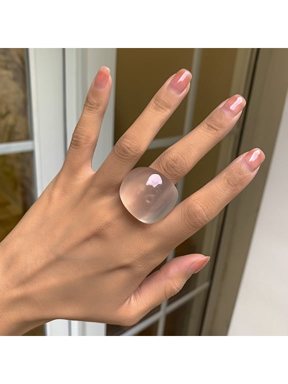 Women’s Candy Color Acrylic Ring, Minimalist Smooth Chunky Band Ring for Daily Wear