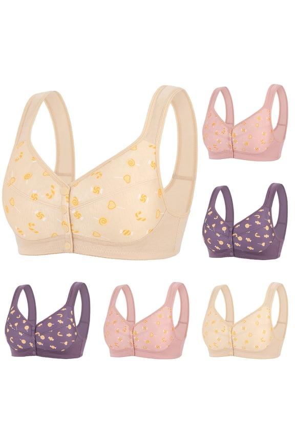 Women's Candy Print Front Closure Bra Wireless Comfort Everyday Support Bra 2026 Wide Straps Underwear Beige 38