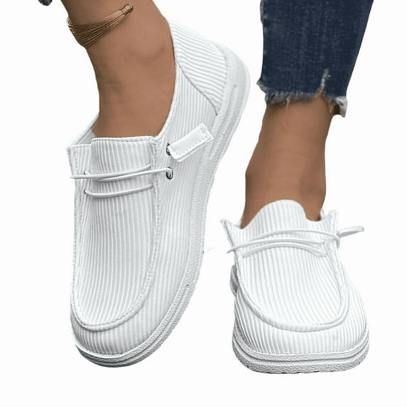 Women's Canvas Lace-Up Loafers - Comfortable Walking Shoes Low Top Sneakers, Lightweight Casual Slip Resistant Fashion Flats