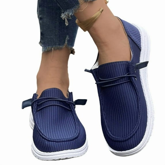 Women's Canvas Lace-Up Loafers - Comfortable Walking Shoes Low Top Sneakers, Lightweight Casual Slip Resistant Fashion Flats