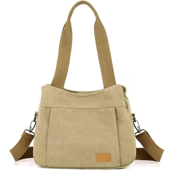 Women's Canvas Purse Small Shoulder Tote Work Crossbody Bag Multi-pocket Handbag