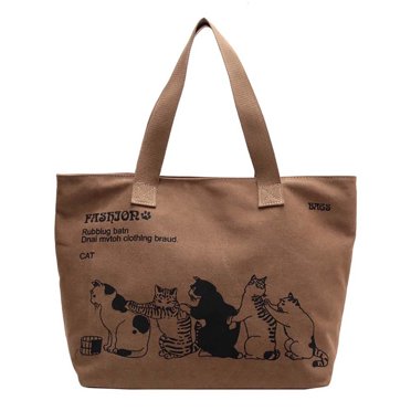 Women's Canvas Shoulder Bag Large Capacity Leisure Commuter Tote Bag Cartoon Animation Shopping Beach Bag