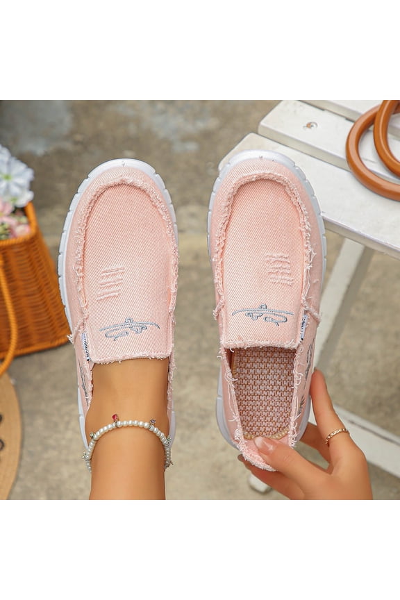 Women's Canvas Slip-On Loafers with Frayed Edges, Lightweight Comfortable Casual Shoes, Footwear for Everyday Walking and Outdoor Activities Pink 42